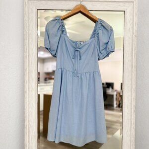 Baby Doll Sky Blue Puff Sleeve Dress| Easter Church Dress